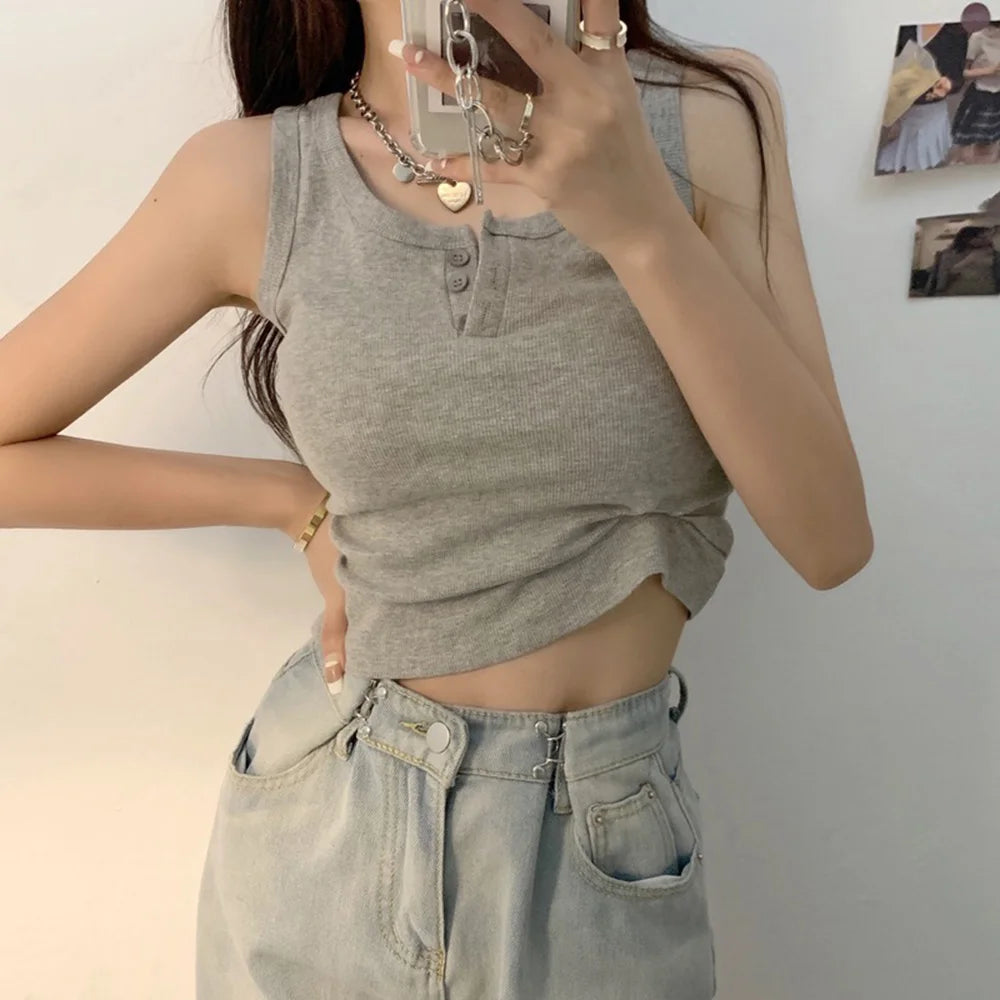 Ribbed Button-Down Tank Top – Sleeveless Summer Blouse for Women & Teen Casual Style