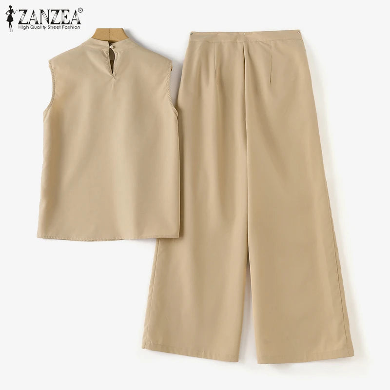 Elegant Women’s 2-Piece Set – Sleeveless Top & Wide-Leg Pants Outfit for Summer Fashion