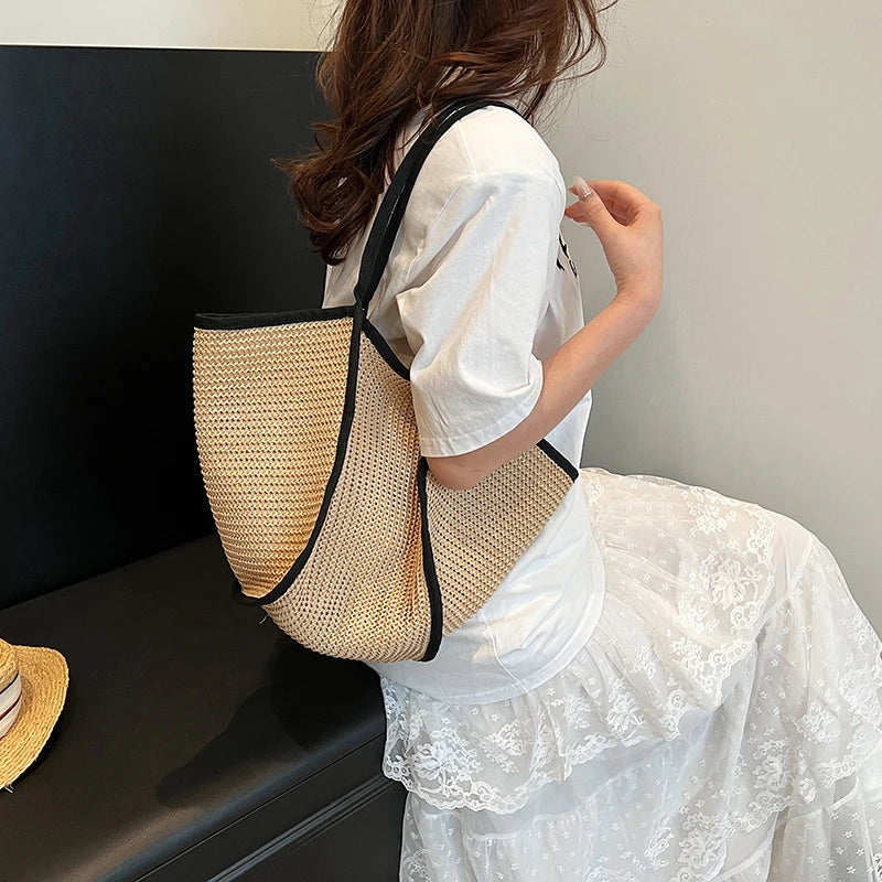 Women's Fashion Versatile Large-Capacity Braid Shoulder Bags - Designer Straw Woven Summer Beach Bags, Ladies Leisure Tote Bag