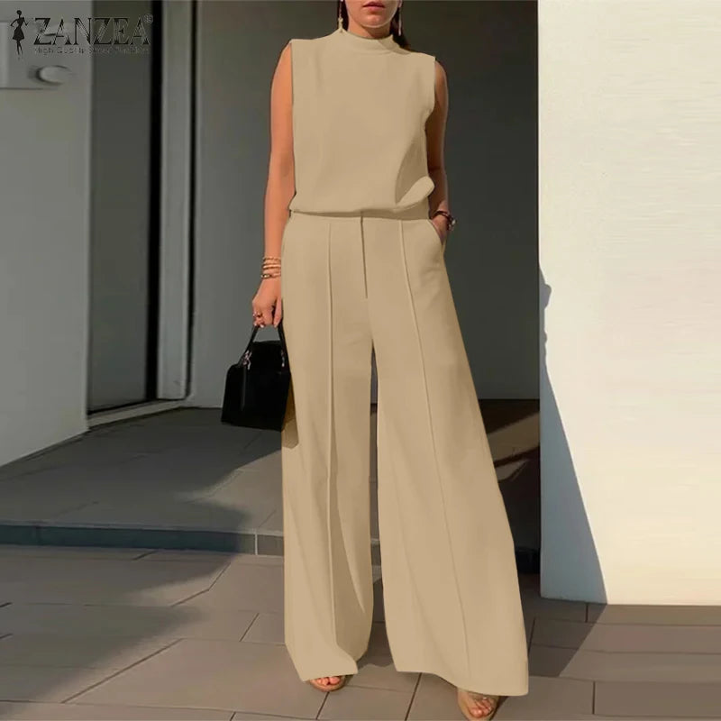 Elegant Women’s 2-Piece Set – Sleeveless Top & Wide-Leg Pants Outfit for Summer Fashion