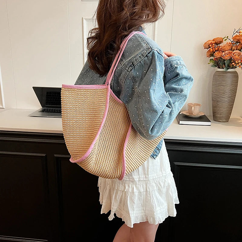 Women's Fashion Versatile Large-Capacity Braid Shoulder Bags - Designer Straw Woven Summer Beach Bags, Ladies Leisure Tote Bag