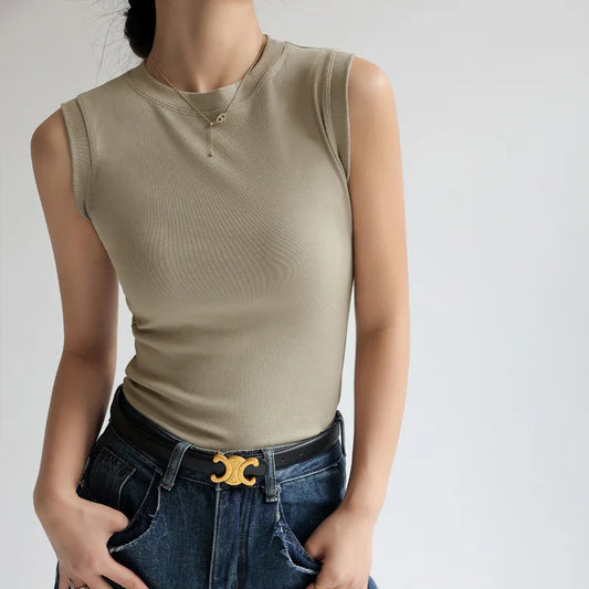 Cotton Camisole Tank Top – Soft Round Neck Sleeveless Undershirt with Side Coverage for Women