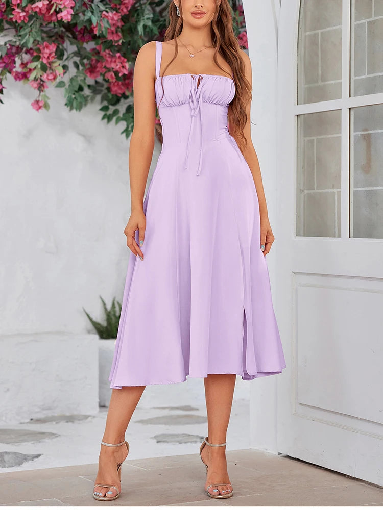 Chiffon Cut-Out Corset Midi Dress – Elegant, Flowy & Perfect for Summer Evenings
