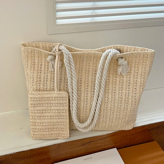 Designer Women's Handbags - Fashion Large Capacity Straw Tote Bag, Summer Beach Bag, Casual Bali Big Purse