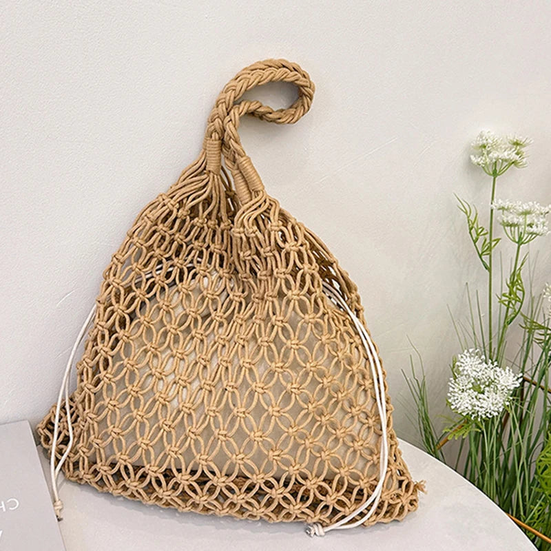 Women's Large Capacity Straw Handbag Totes - Hollow Out Shoulder Bag, Vintage Travel Beach and Shopping Pack