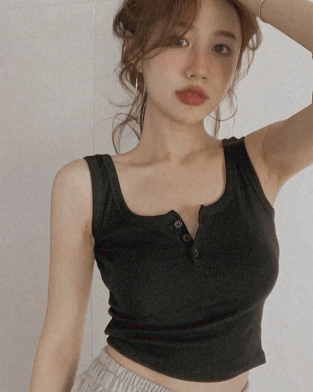 Ribbed Button-Down Tank Top – Sleeveless Summer Blouse for Women & Teen Casual Style