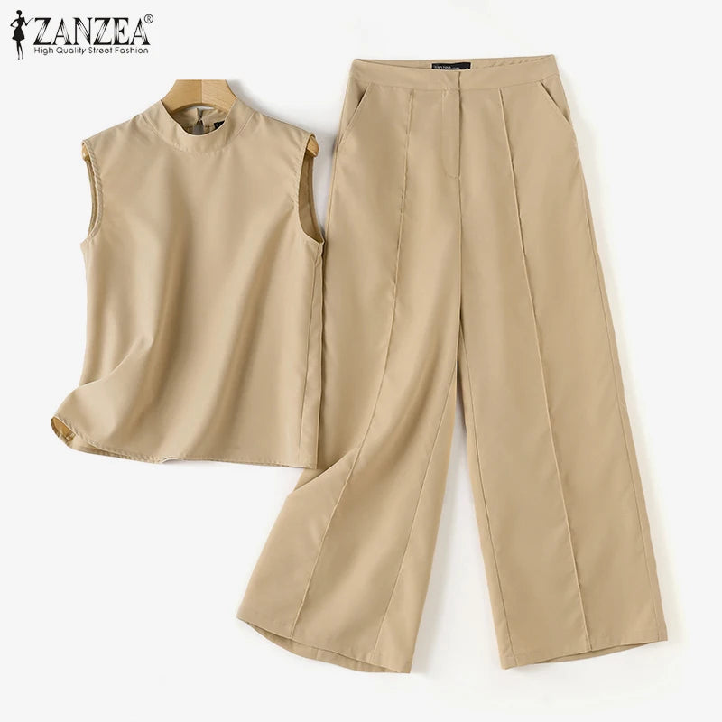 Elegant Women’s 2-Piece Set – Sleeveless Top & Wide-Leg Pants Outfit for Summer Fashion