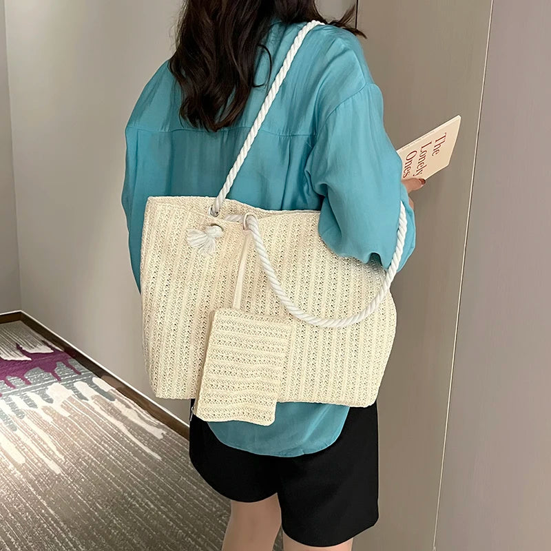 Designer Women's Handbags - Fashion Large Capacity Straw Tote Bag, Summer Beach Bag, Casual Bali Big Purse