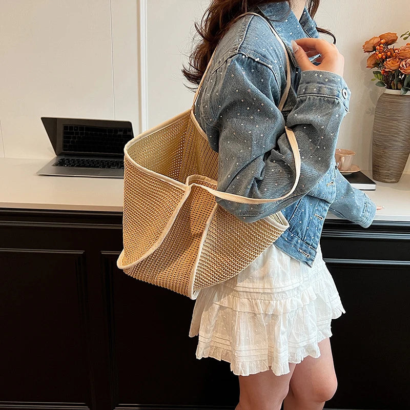 Women's Fashion Versatile Large-Capacity Braid Shoulder Bags - Designer Straw Woven Summer Beach Bags, Ladies Leisure Tote Bag
