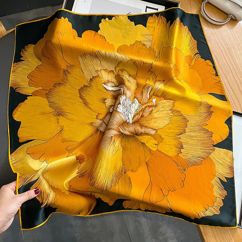 Luxury Silk Satin Head Scarf – Printed 70x70 -  Square Shawl for Women