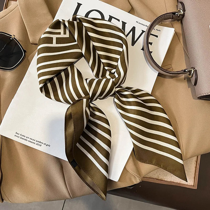 Luxury Silk Satin Head Scarf – Printed 70x70 -  Square Shawl for Women