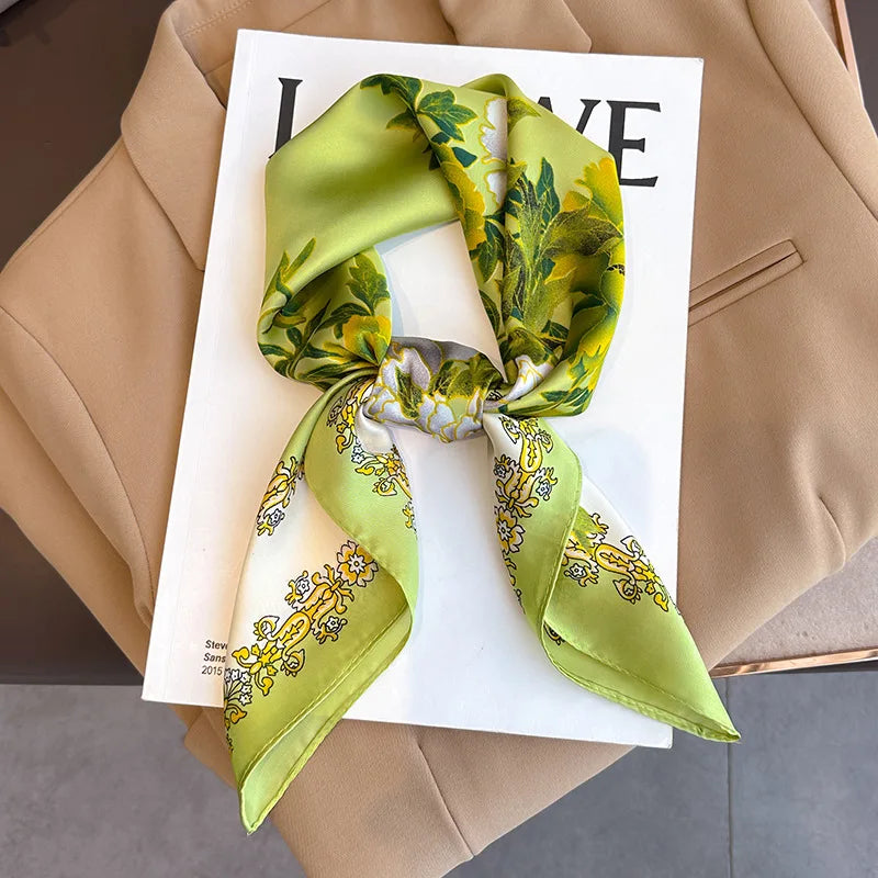 Luxury Silk Satin Head Scarf – Printed 70x70 -  Square Shawl for Women
