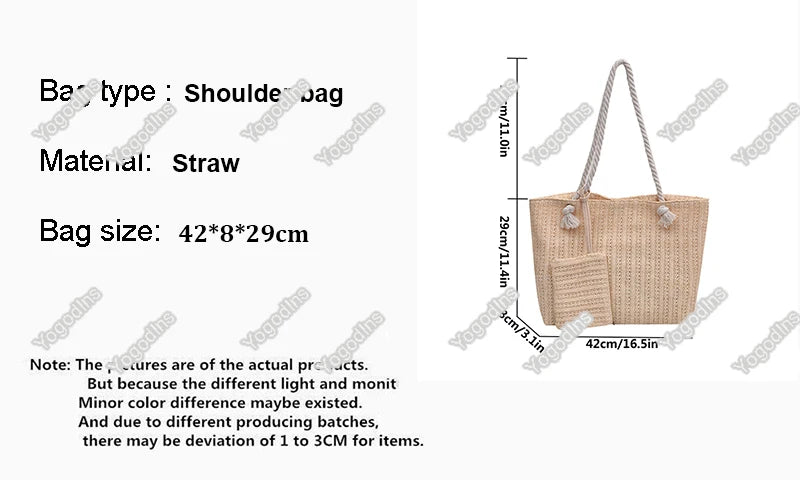 Designer Women's Handbags - Fashion Large Capacity Straw Tote Bag, Summer Beach Bag, Casual Bali Big Purse