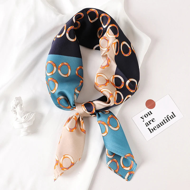 Luxury Silk Satin Head Scarf – Printed 70x70 -  Square Shawl for Women