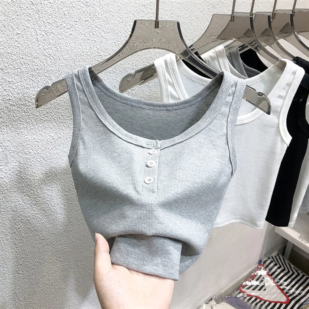 Ribbed Button-Down Tank Top – Sleeveless Summer Blouse for Women & Teen Casual Style