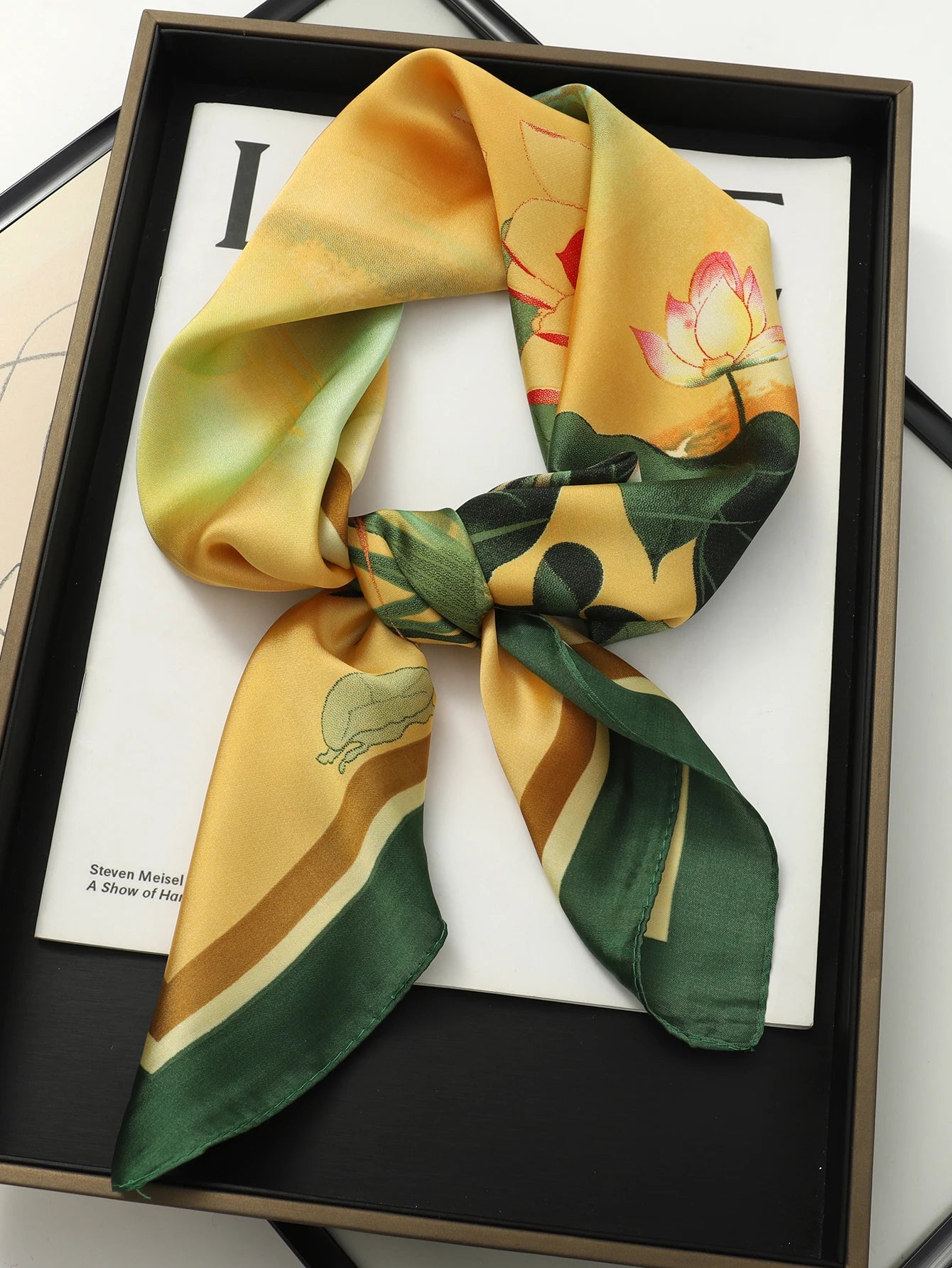 Luxury Silk Satin Head Scarf – Printed 70x70 -  Square Shawl for Women