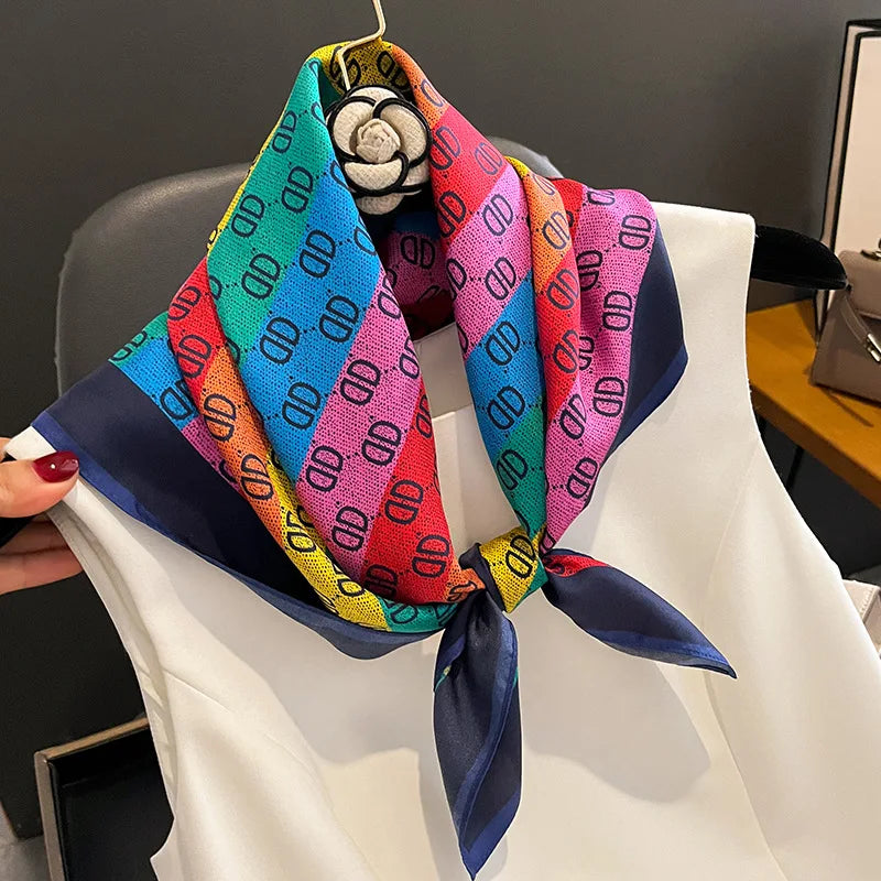 Luxury Silk Satin Head Scarf – Printed 70x70 -  Square Shawl for Women