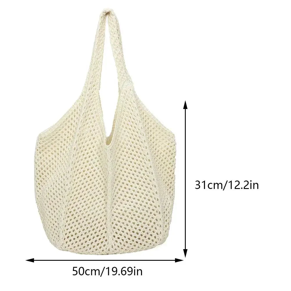 Fashion Women's Hollow Woven Shoulder Bags - Large Capacity Knitting Underarm Bag, Solid Crochet Tote Handbag, Summer Mesh Beach Bag