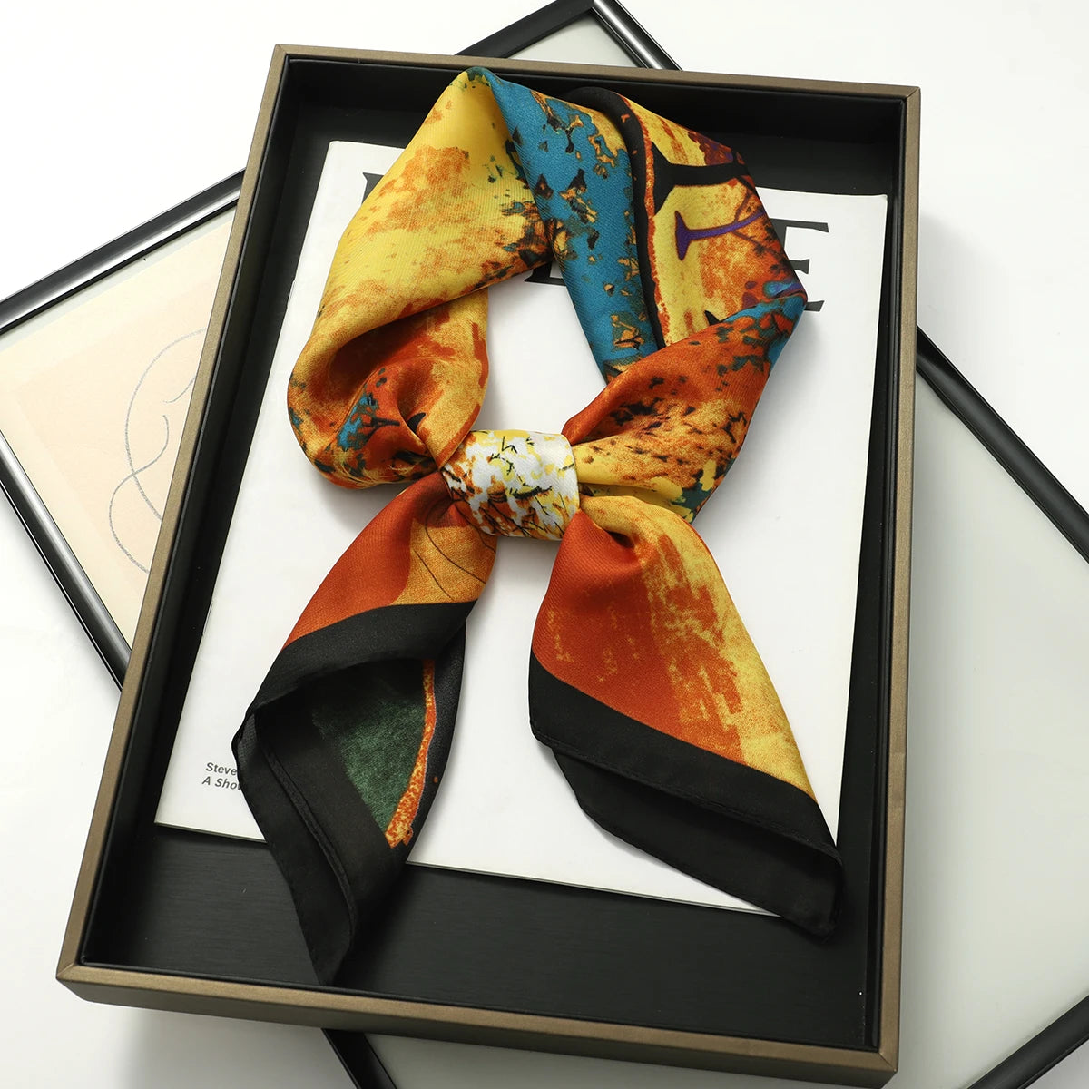 Luxury Silk Satin Head Scarf – Printed 70x70 -  Square Shawl for Women
