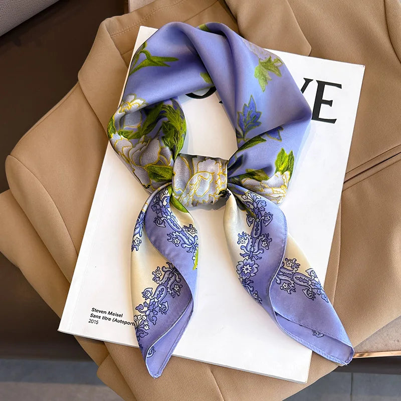 Luxury Silk Satin Head Scarf – Printed 70x70 -  Square Shawl for Women