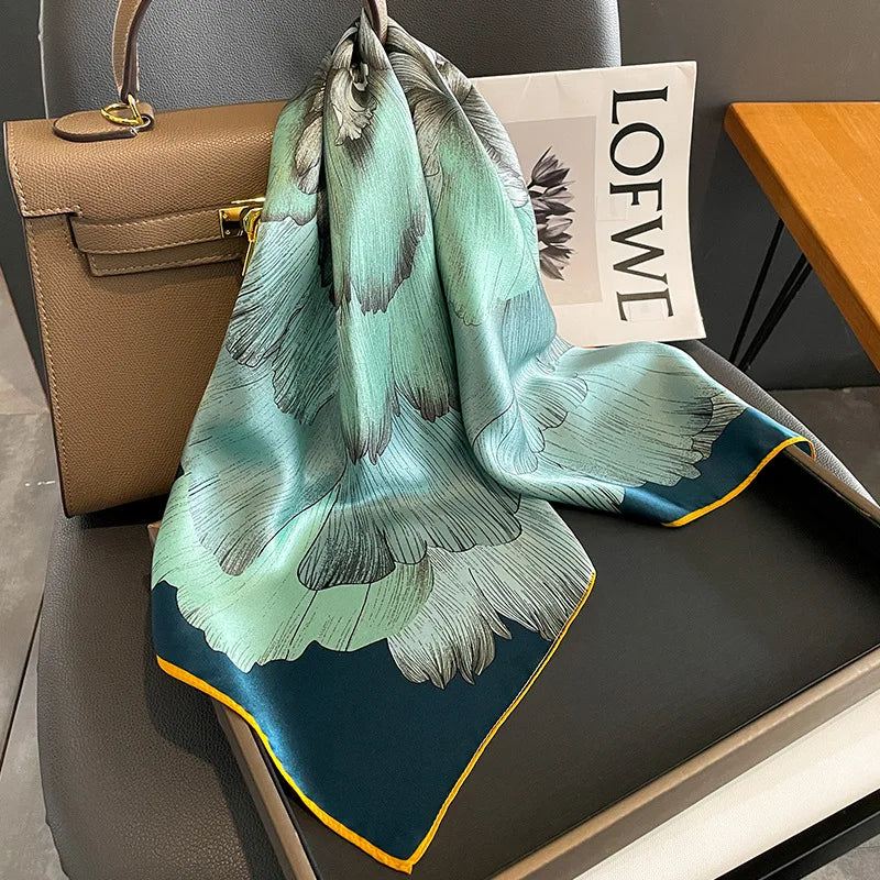 Luxury Silk Satin Head Scarf – Printed 70x70 -  Square Shawl for Women