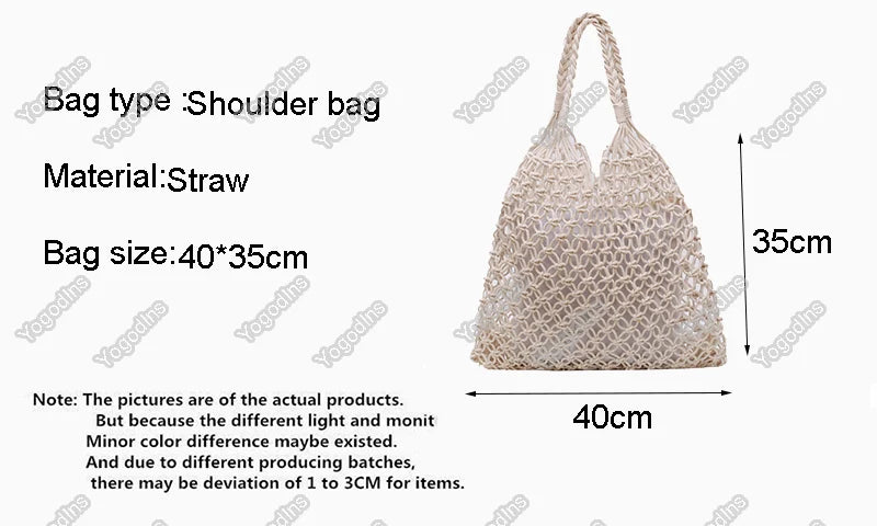 Women's Large Capacity Straw Handbag Totes - Hollow Out Shoulder Bag, Vintage Travel Beach and Shopping Pack
