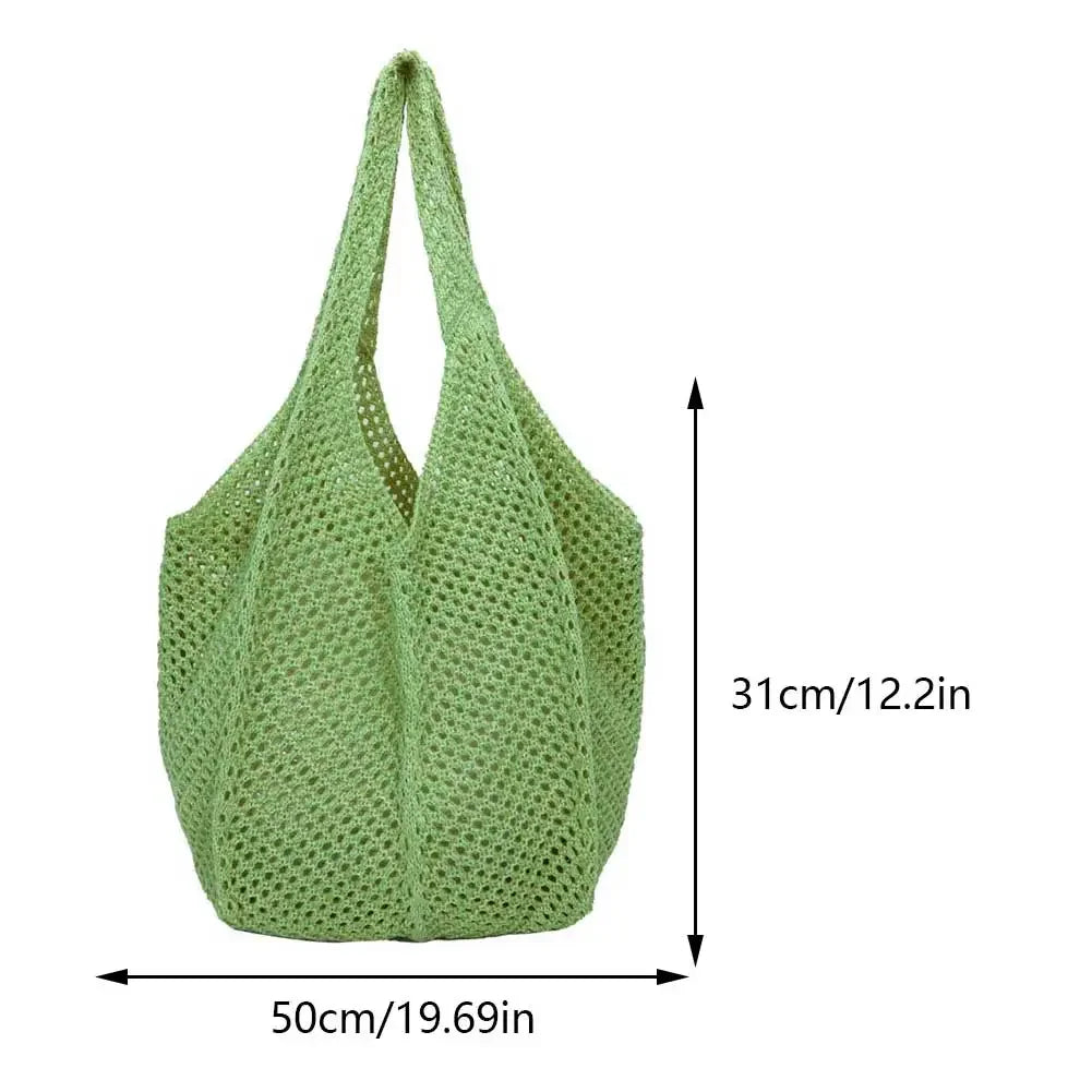 Fashion Women's Hollow Woven Shoulder Bags - Large Capacity Knitting Underarm Bag, Solid Crochet Tote Handbag, Summer Mesh Beach Bag