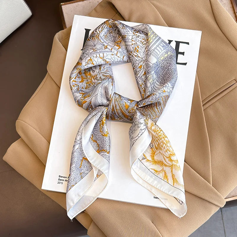 Luxury Silk Satin Head Scarf – Printed 70x70 -  Square Shawl for Women