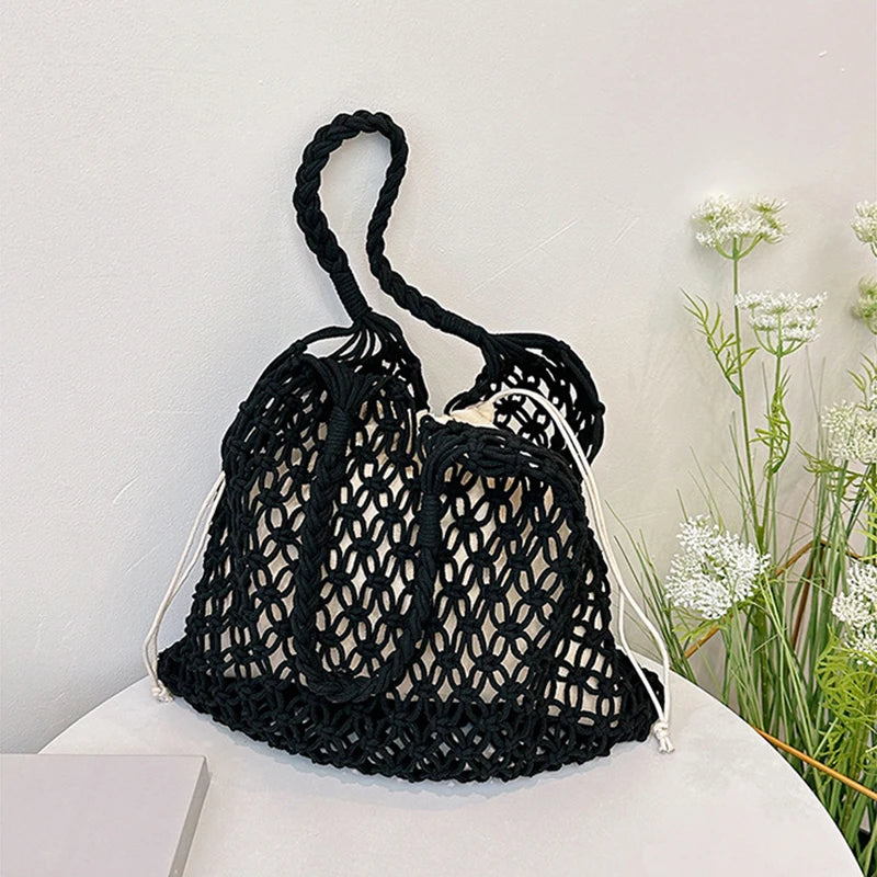 Women's Large Capacity Straw Handbag Totes - Hollow Out Shoulder Bag, Vintage Travel Beach and Shopping Pack