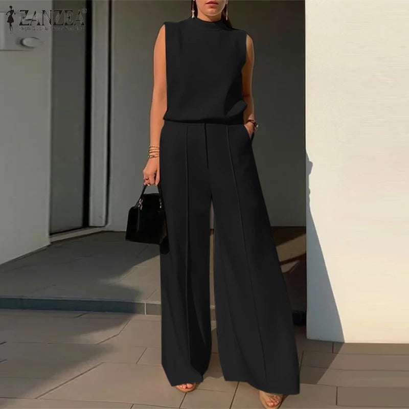 Elegant Women’s 2-Piece Set – Sleeveless Top & Wide-Leg Pants Outfit for Summer Fashion