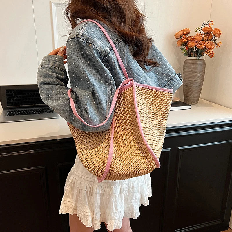 Women's Fashion Versatile Large-Capacity Braid Shoulder Bags - Designer Straw Woven Summer Beach Bags, Ladies Leisure Tote Bag