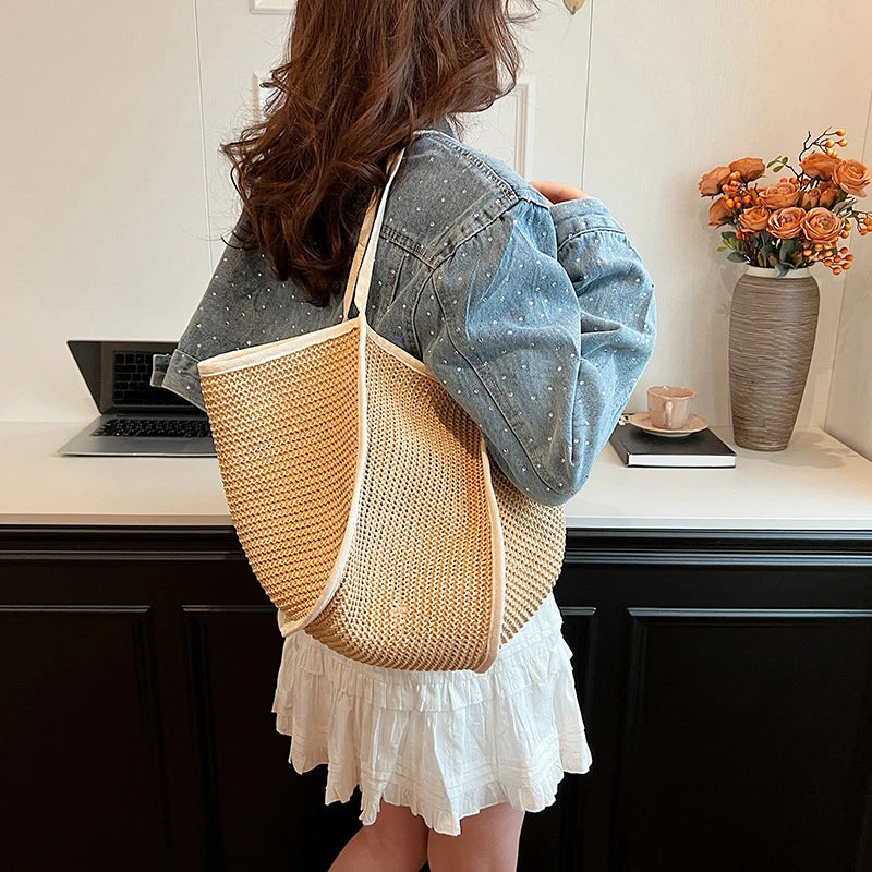 Women's Fashion Versatile Large-Capacity Braid Shoulder Bags - Designer Straw Woven Summer Beach Bags, Ladies Leisure Tote Bag
