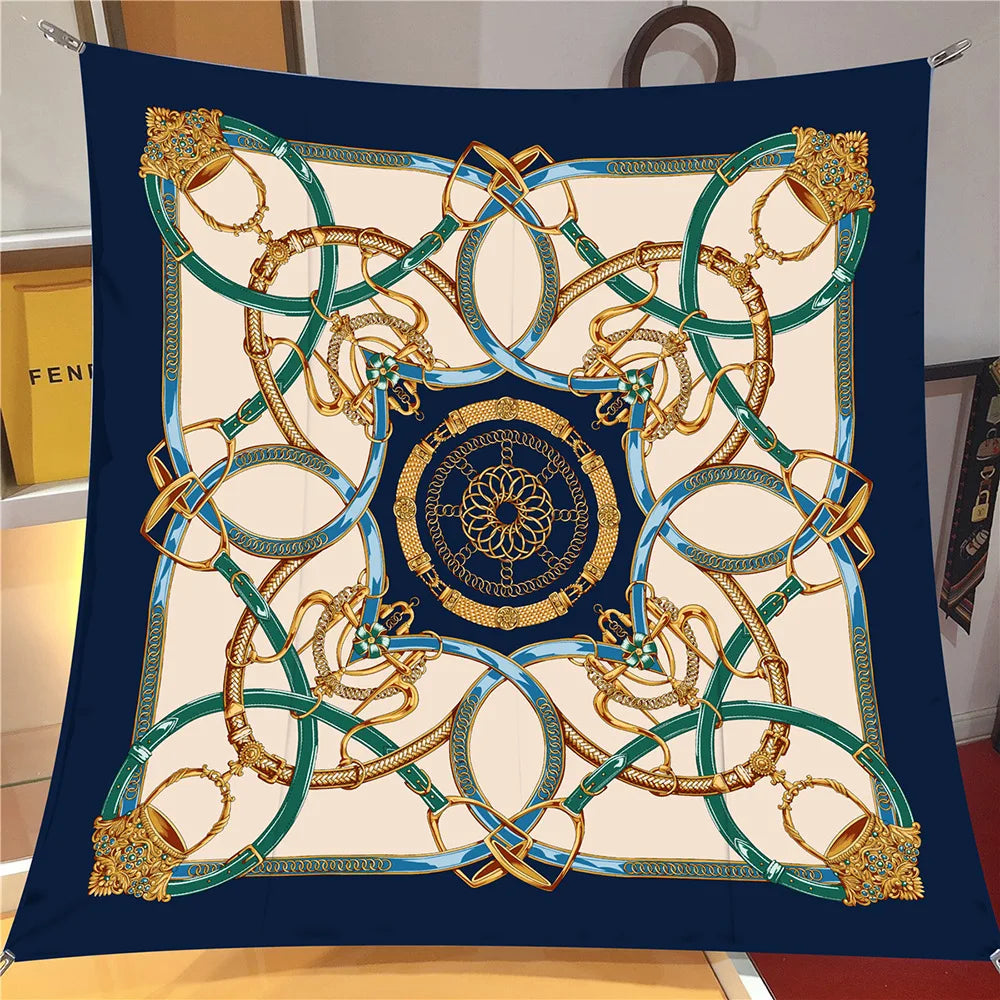Luxury Silk Square Scarf – Chain Print Headscarf, Wrap & Beach Shawl for Women (90cm)