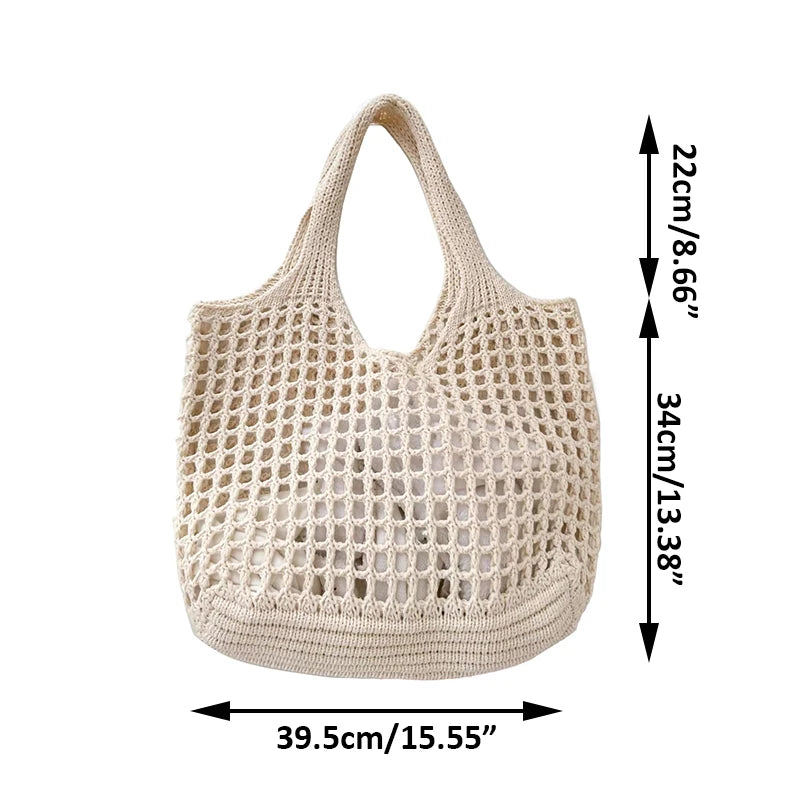 Knitted Hollow Shoulder Bag - Underarm Bag, Large Capacity Crochet Shopping Tote, Casual Beach Bag, Commuting Bag
