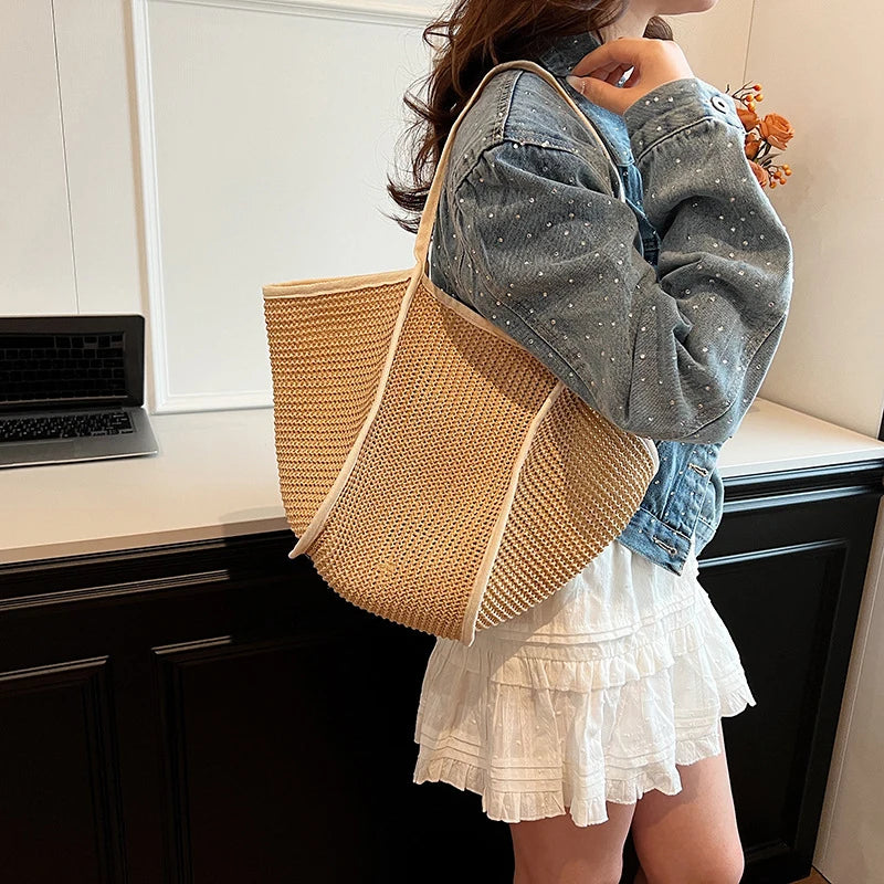 Women's Fashion Versatile Large-Capacity Braid Shoulder Bags - Designer Straw Woven Summer Beach Bags, Ladies Leisure Tote Bag