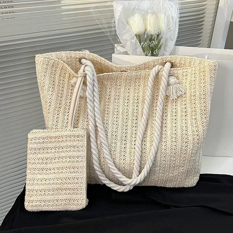 Designer Women's Handbags - Fashion Large Capacity Straw Tote Bag, Summer Beach Bag, Casual Bali Big Purse