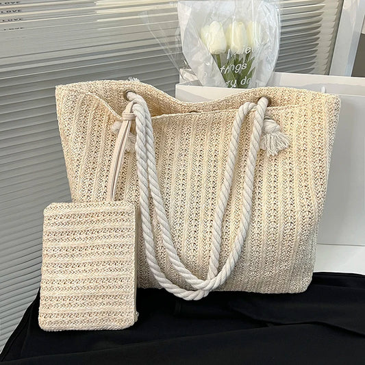 Designer Women's Handbags - Fashion Large Capacity Straw Tote Bag, Summer Beach Bag, Casual Bali Big Purse