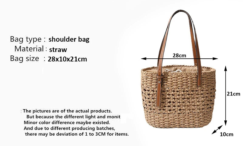 Designer Casual Rattan Wicker Tote Bag - Large Capacity Woven Women's Summer Beach Straw Handbag, Lady Travel Big Basket