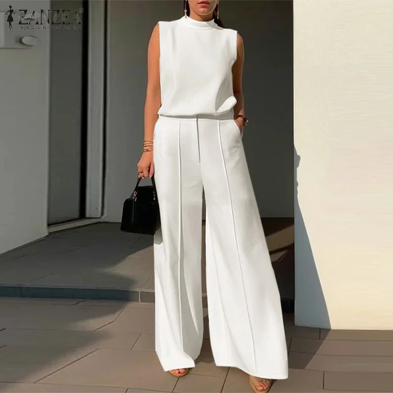 Elegant Women’s 2-Piece Set – Sleeveless Top & Wide-Leg Pants Outfit for Summer Fashion