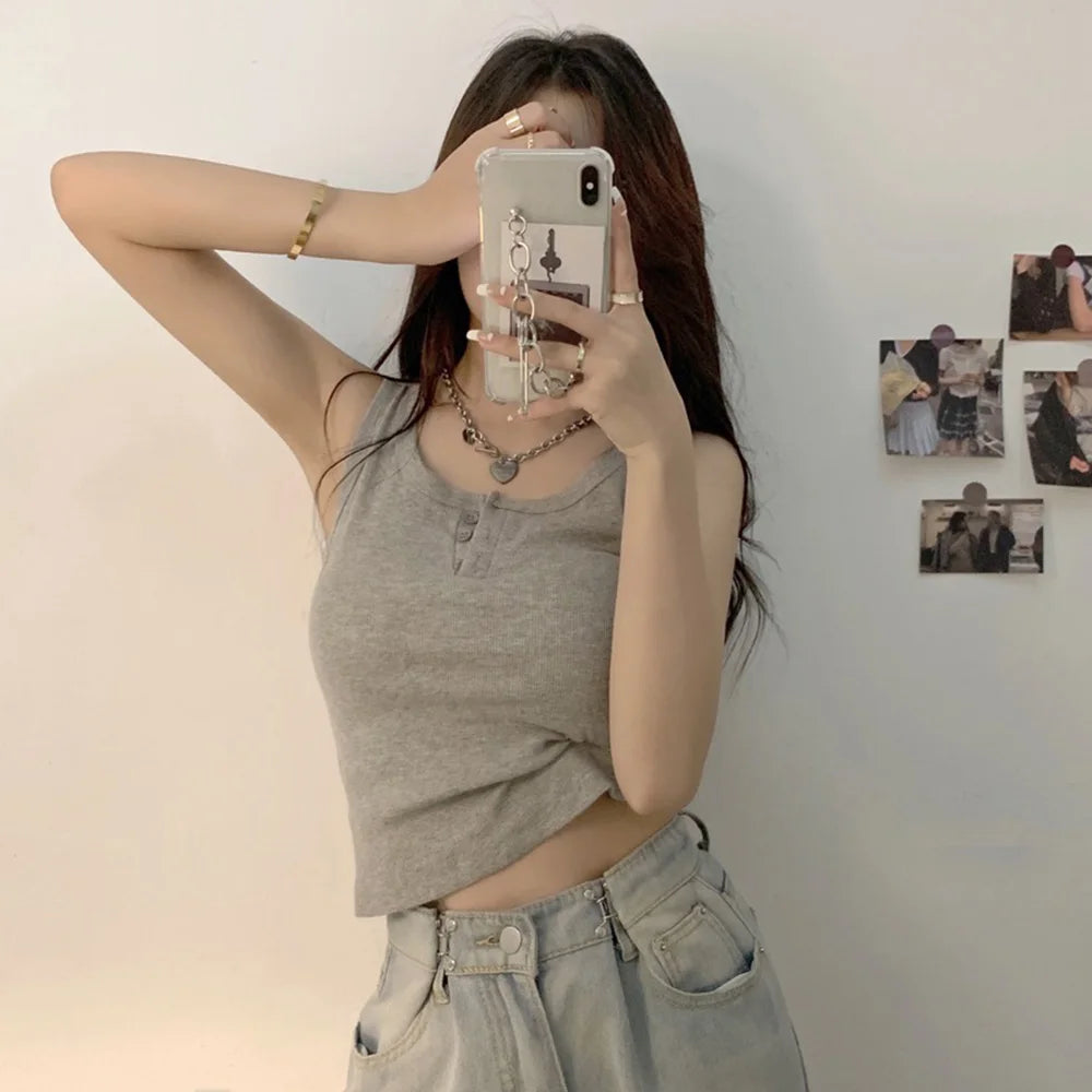 Ribbed Button-Down Tank Top – Sleeveless Summer Blouse for Women & Teen Casual Style