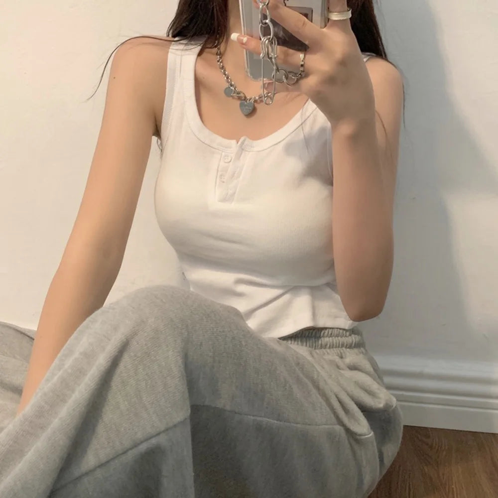 Ribbed Button-Down Tank Top – Sleeveless Summer Blouse for Women & Teen Casual Style