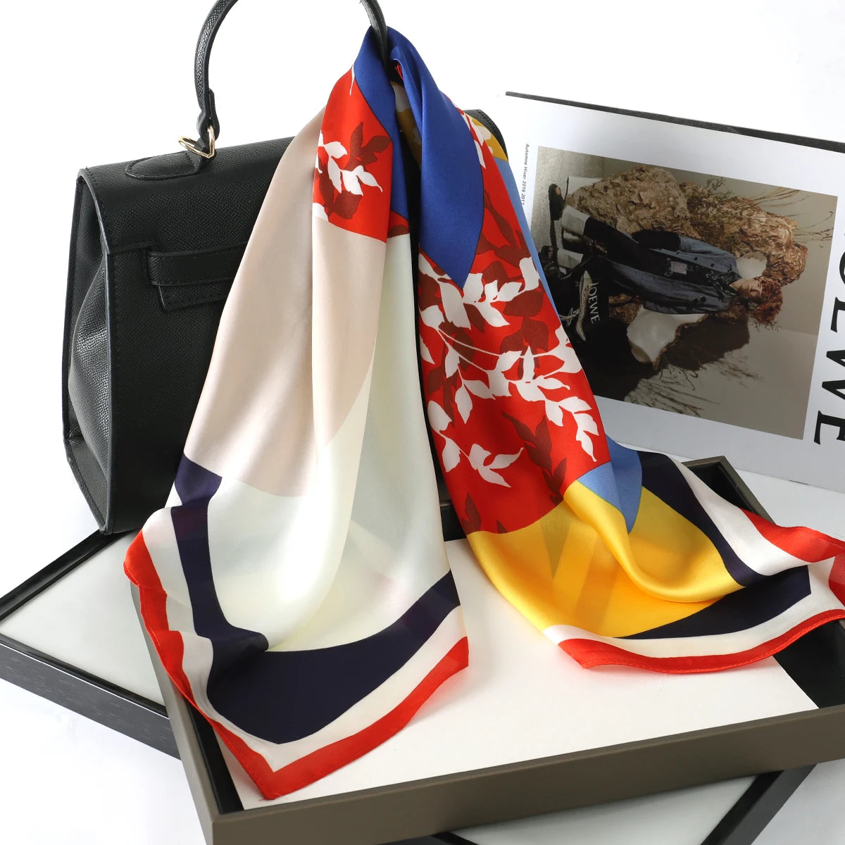 Luxury Silk Satin Head Scarf – Printed 70x70 -  Square Shawl for Women