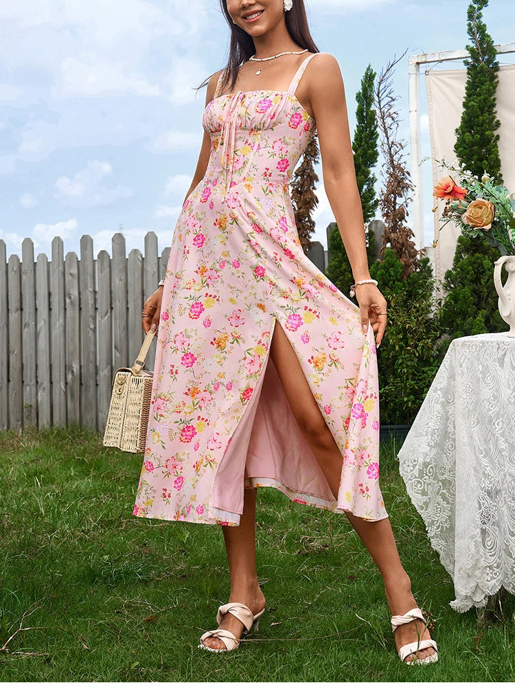 Chiffon Cut-Out Corset Midi Dress – Elegant, Flowy & Perfect for Summer Evenings