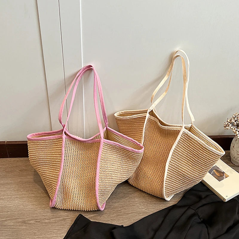 Women's Fashion Versatile Large-Capacity Braid Shoulder Bags - Designer Straw Woven Summer Beach Bags, Ladies Leisure Tote Bag