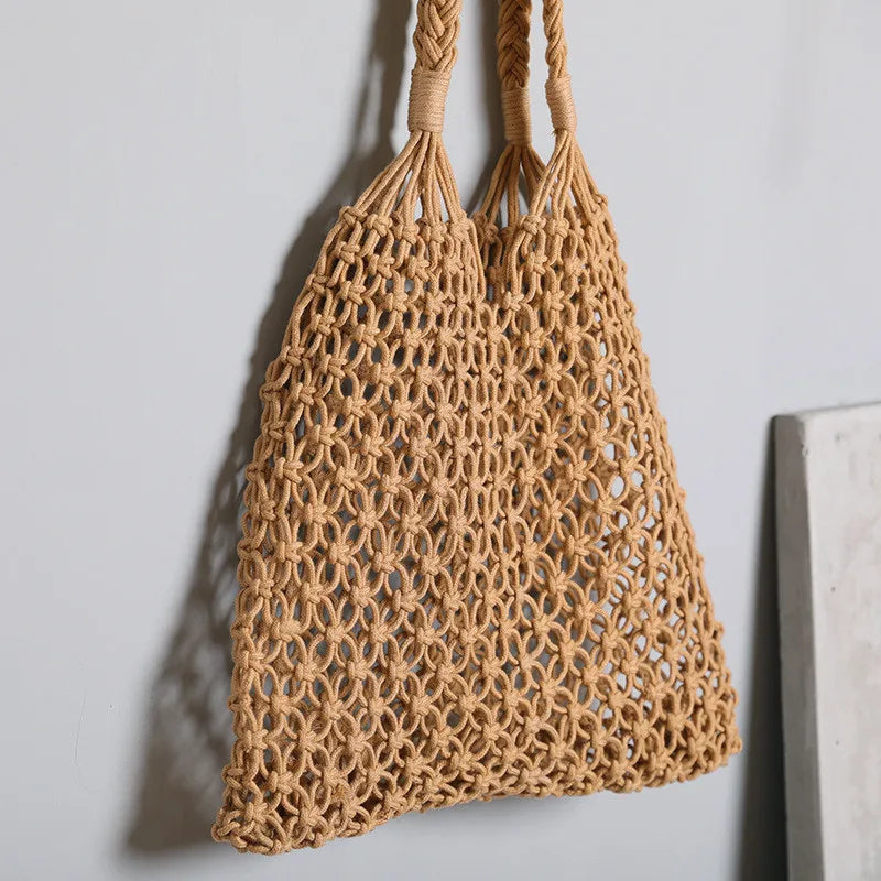 Women's Large Capacity Straw Handbag Totes - Hollow Out Shoulder Bag, Vintage Travel Beach and Shopping Pack