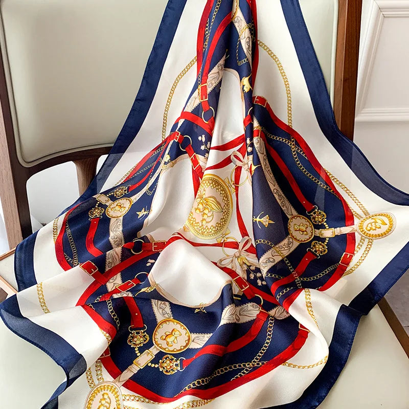Luxury Silk Satin Head Scarf – Printed 70x70 -  Square Shawl for Women