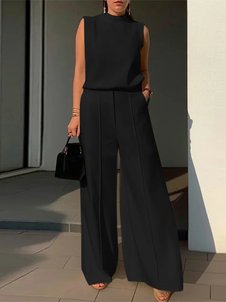 Elegant Women’s 2-Piece Set – Sleeveless Top & Wide-Leg Pants Outfit for Summer Fashion