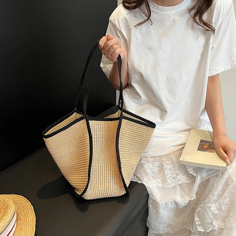 Women's Fashion Versatile Large-Capacity Braid Shoulder Bags - Designer Straw Woven Summer Beach Bags, Ladies Leisure Tote Bag