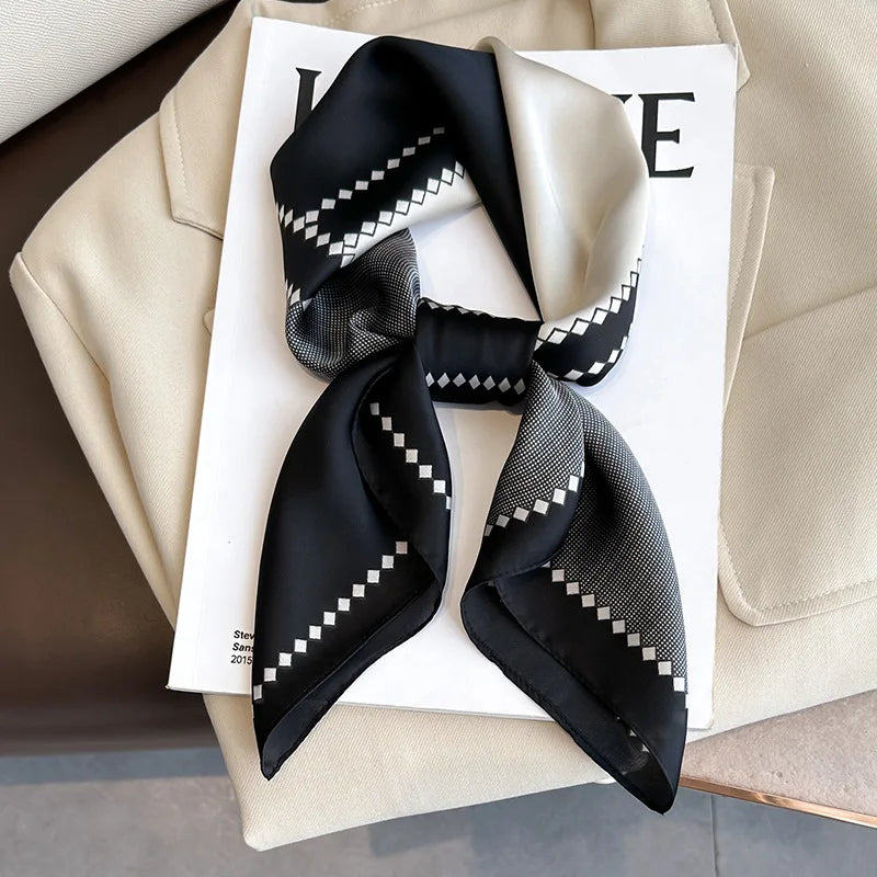 Luxury Silk Satin Head Scarf – Printed 70x70 -  Square Shawl for Women