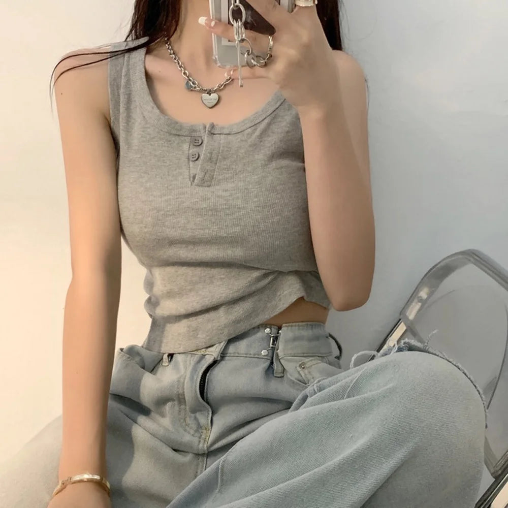 Ribbed Button-Down Tank Top – Sleeveless Summer Blouse for Women & Teen Casual Style